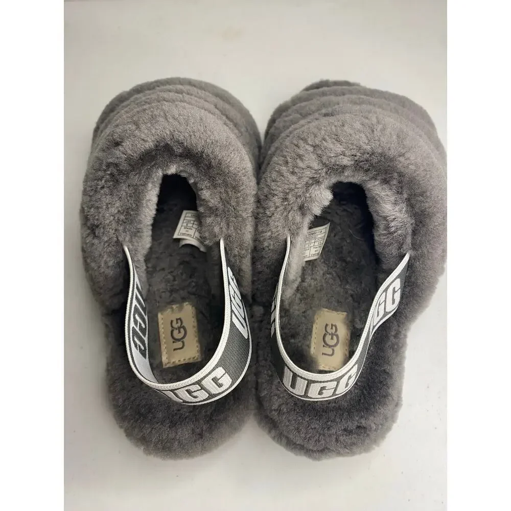 UGG Womens Soft Fluff Yeah Slide Slippers Size 6 Shoes Sandal Gray Charcoal Clog
